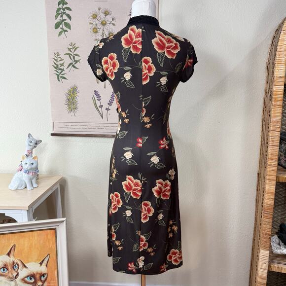 90s Y2k Gray Floral Dress Sexy Romantic Dark Fairy Whimsigoth Asian Inspired S - Picture 4 of 5